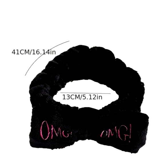 Soft & Fluffy "OMG" Hair Headband With Bow - Black - Picture 3 of 5